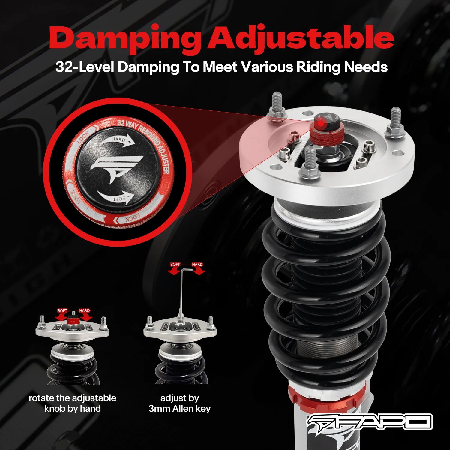 32-Way Adjustable Damping Coilover for BMW 3 Series 4th Gen (Rear Integrated) E46 (non-M) 1997-2006 PF026130 - Image 5